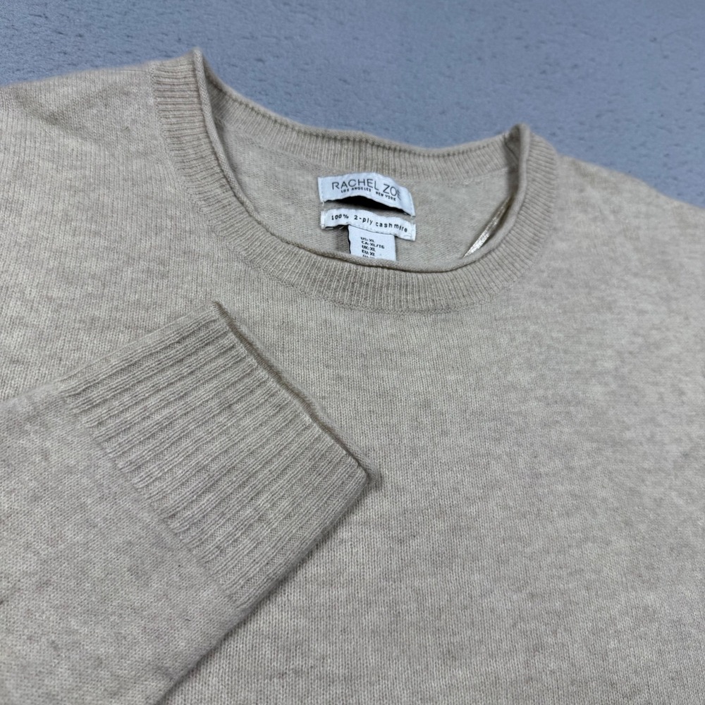 Rachel Zoe 100% 2-Ply Cashmere Crewneck Sweater Oatmeal Beige XL